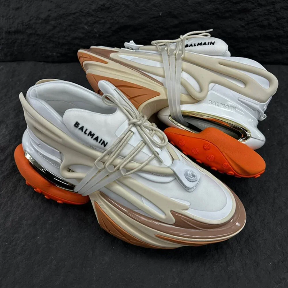 Balmain Unicorn Low-Top Platform Sneakers, Unisex, White And Orange - Picture 2 of 9